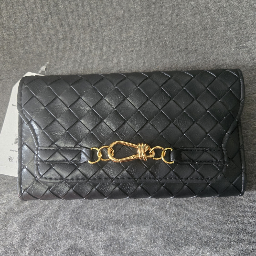 Woven  Black Clutch with Gold Hardware